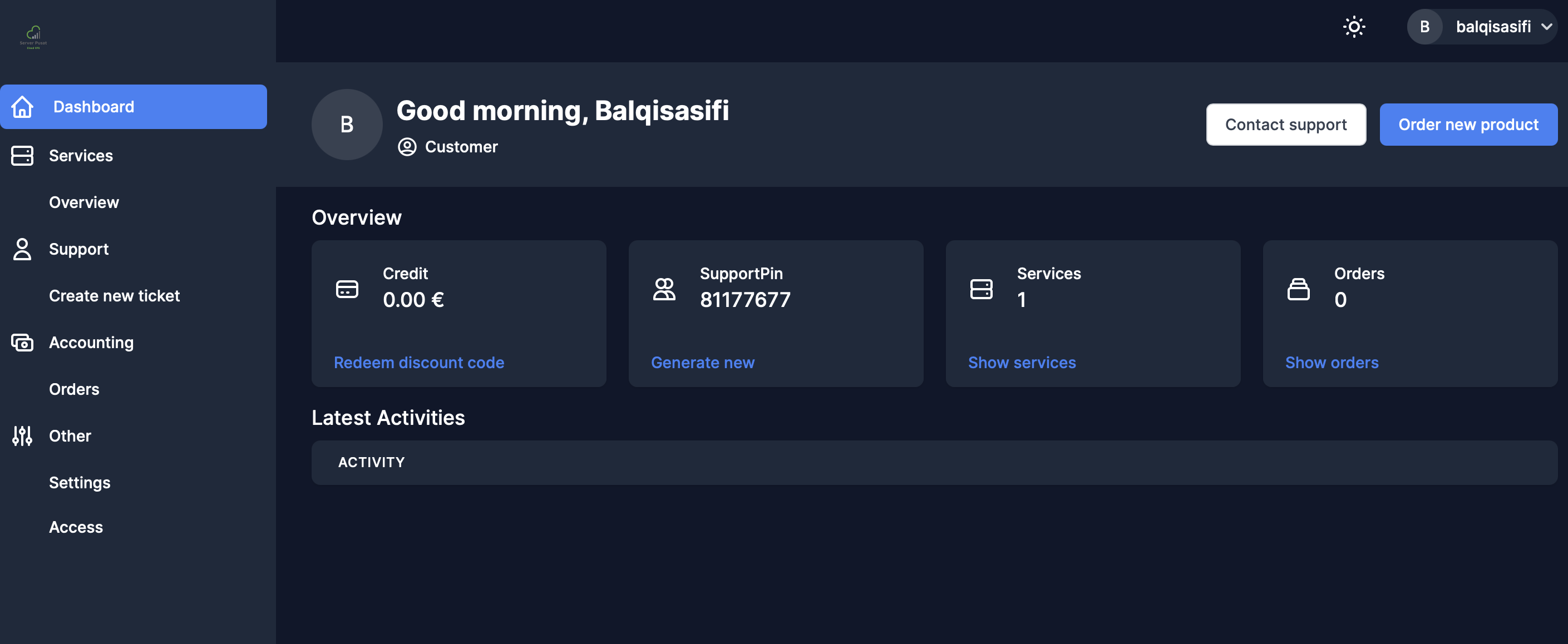 tampilan panel vps